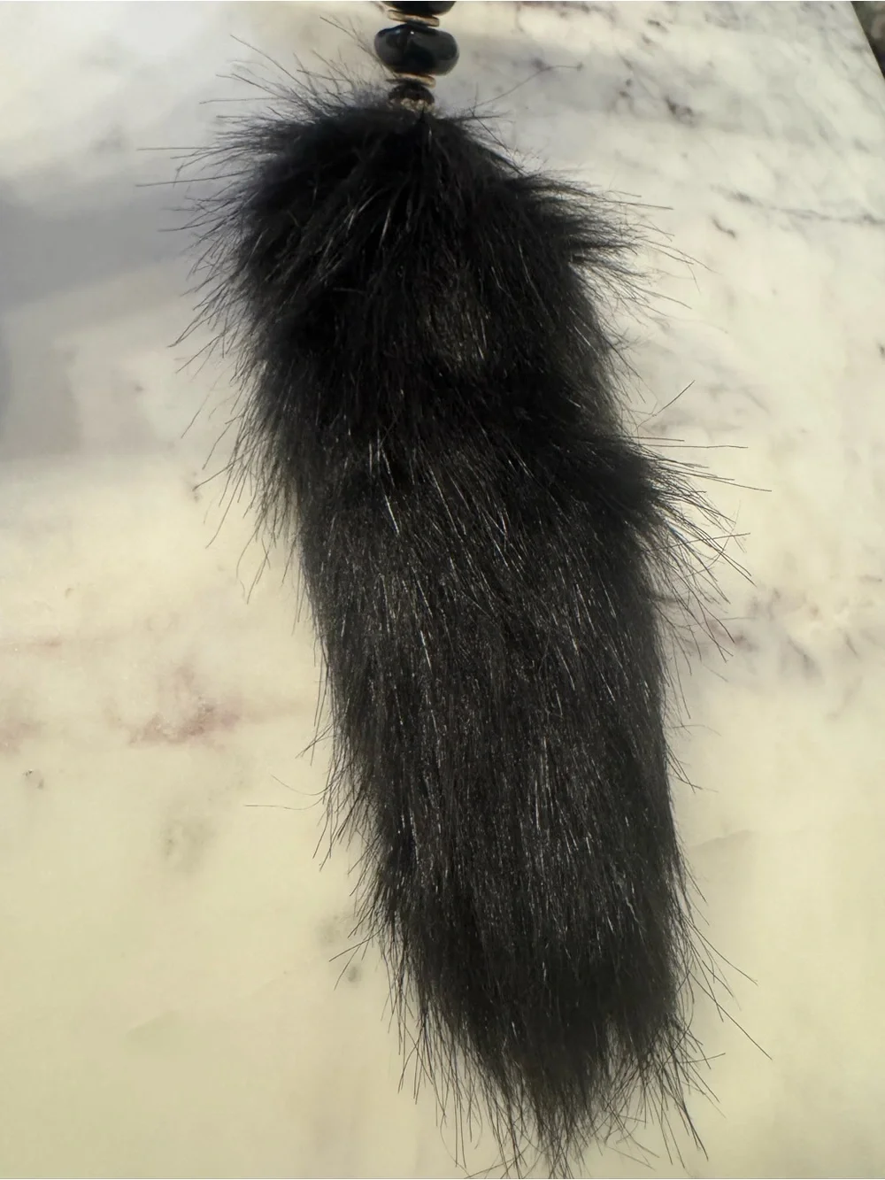 NWT Anthropologie Faux Fur Beaded Bag Charm in Black